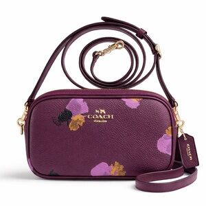 Coach Plum Floral Leather Crossbody with Gold Hardware